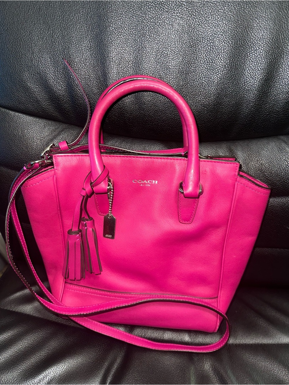 Coach Tanner Tassel Fuchsia Leather crossbody
